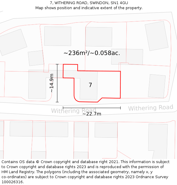 7, WITHERING ROAD, SWINDON, SN1 4GU: Plot and title map