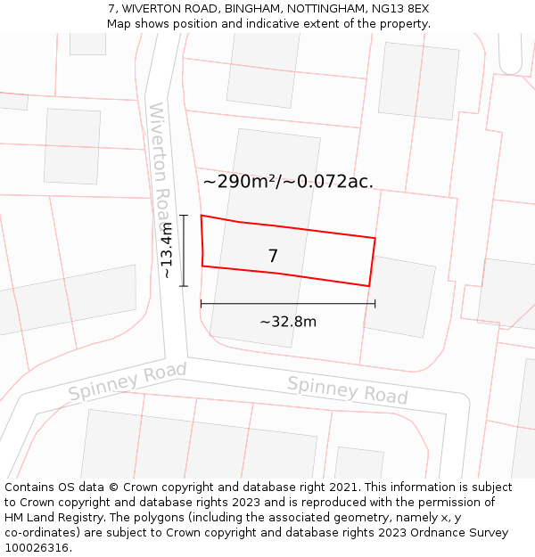 7, WIVERTON ROAD, BINGHAM, NOTTINGHAM, NG13 8EX: Plot and title map