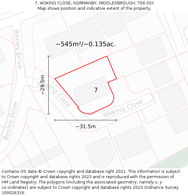 7, WOKING CLOSE, NORMANBY, MIDDLESBROUGH, TS6 0SY: Plot and title map