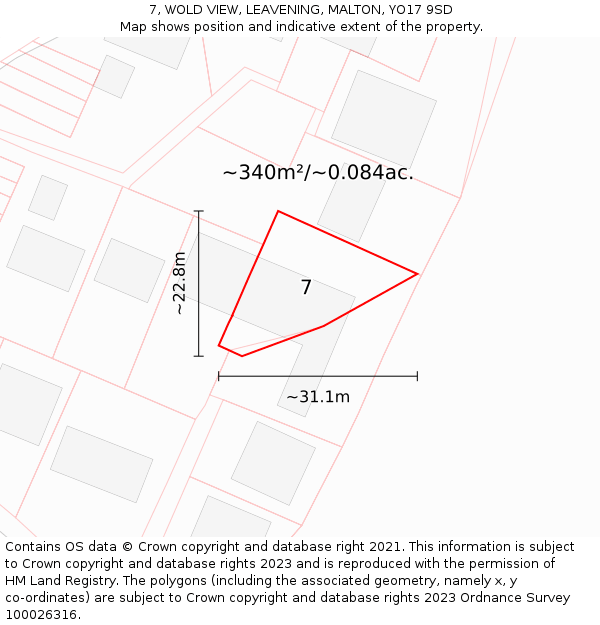 7, WOLD VIEW, LEAVENING, MALTON, YO17 9SD: Plot and title map