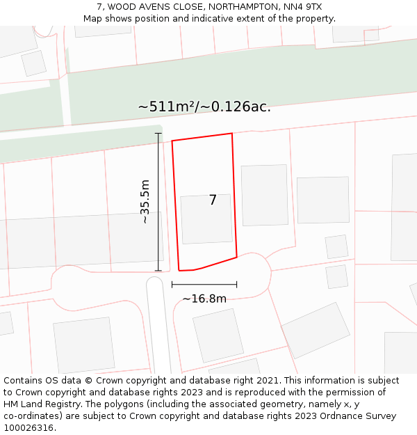 7, WOOD AVENS CLOSE, NORTHAMPTON, NN4 9TX: Plot and title map