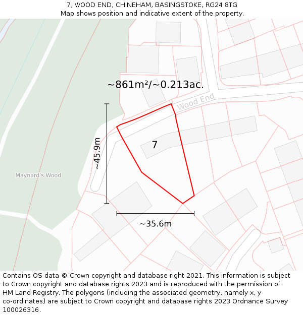 7, WOOD END, CHINEHAM, BASINGSTOKE, RG24 8TG: Plot and title map