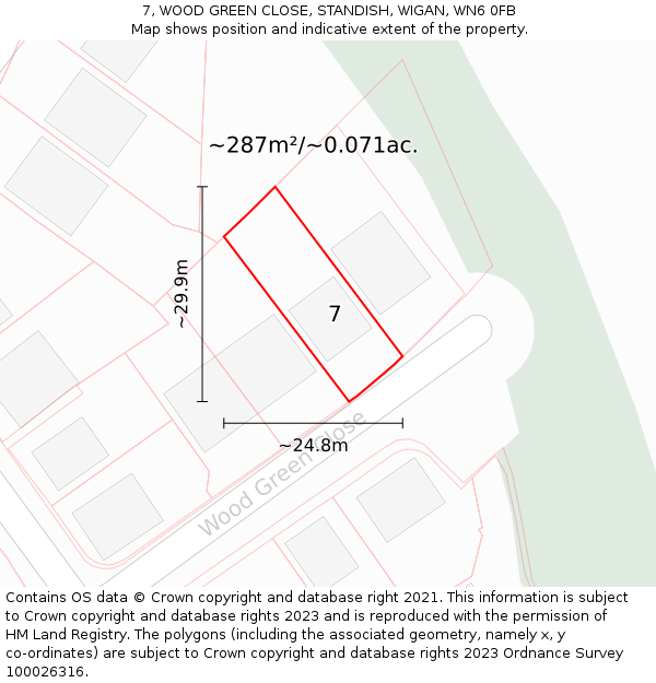 7, WOOD GREEN CLOSE, STANDISH, WIGAN, WN6 0FB: Plot and title map