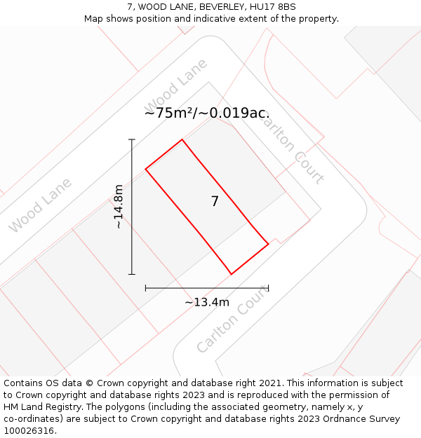 7, WOOD LANE, BEVERLEY, HU17 8BS: Plot and title map