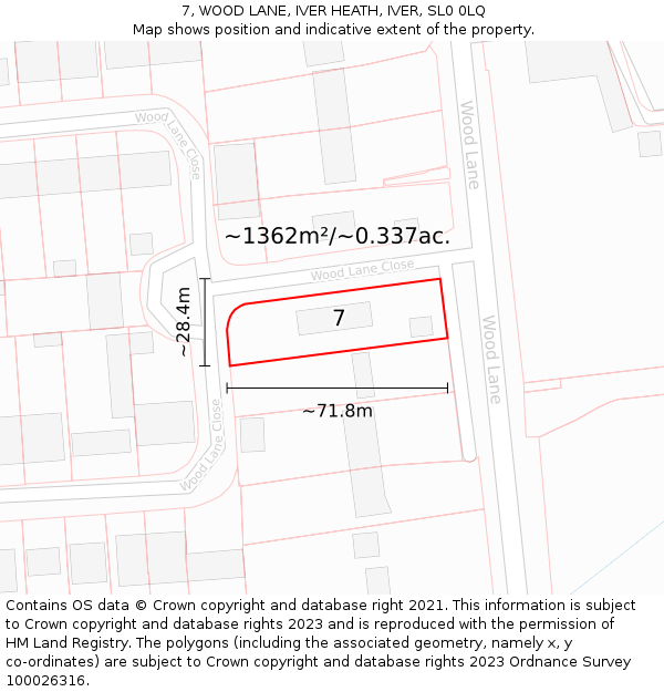 7, WOOD LANE, IVER HEATH, IVER, SL0 0LQ: Plot and title map