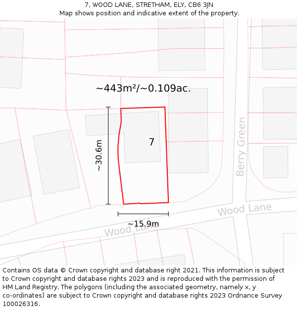 7, WOOD LANE, STRETHAM, ELY, CB6 3JN: Plot and title map