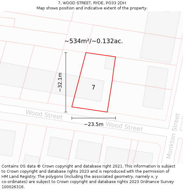 7, WOOD STREET, RYDE, PO33 2DH: Plot and title map