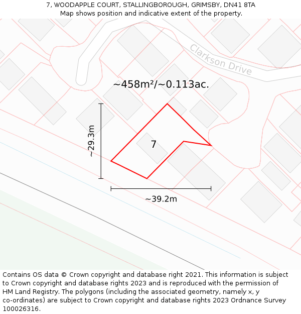 7, WOODAPPLE COURT, STALLINGBOROUGH, GRIMSBY, DN41 8TA: Plot and title map