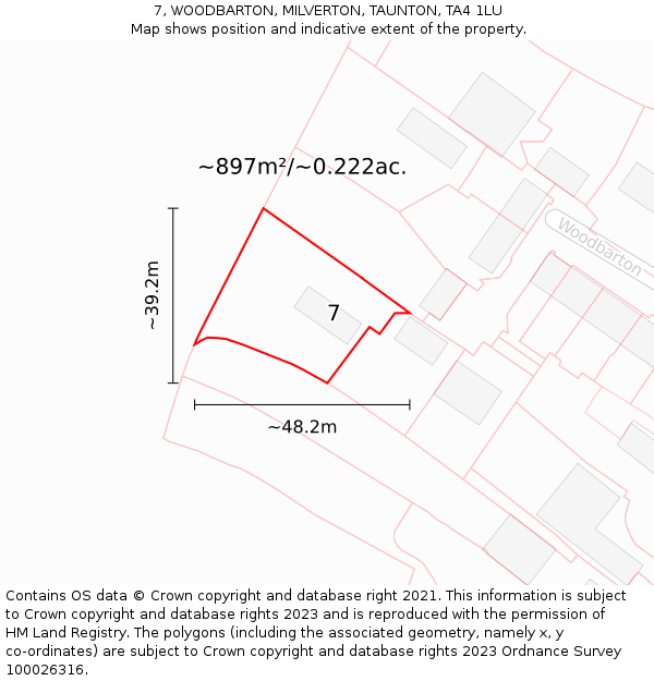 7, WOODBARTON, MILVERTON, TAUNTON, TA4 1LU: Plot and title map