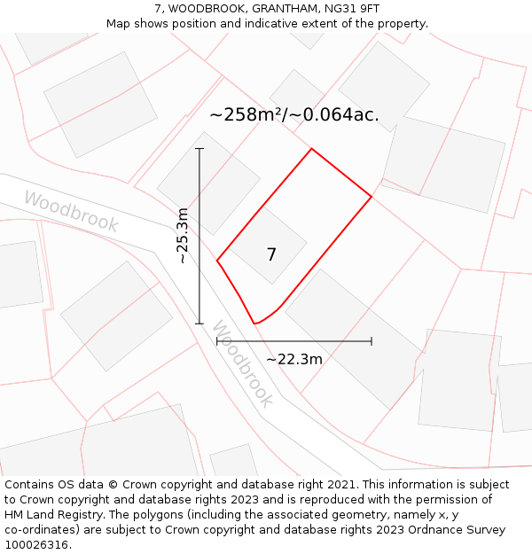 7, WOODBROOK, GRANTHAM, NG31 9FT: Plot and title map