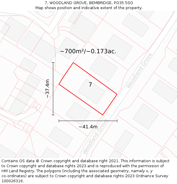 7, WOODLAND GROVE, BEMBRIDGE, PO35 5SG: Plot and title map