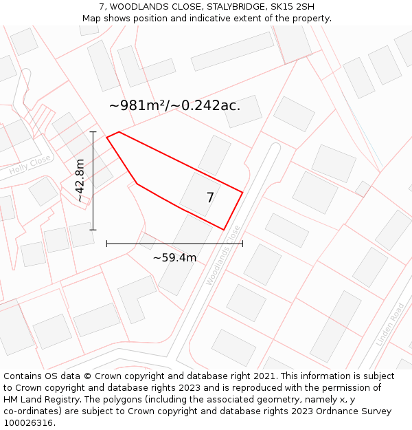 7, WOODLANDS CLOSE, STALYBRIDGE, SK15 2SH: Plot and title map