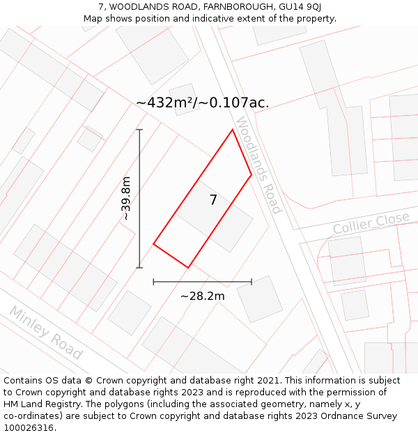 7, WOODLANDS ROAD, FARNBOROUGH, GU14 9QJ: Plot and title map