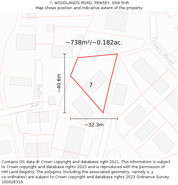 7, WOODLANDS ROAD, PEWSEY, SN9 5HR: Plot and title map