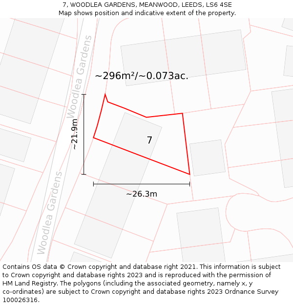 7, WOODLEA GARDENS, MEANWOOD, LEEDS, LS6 4SE: Plot and title map