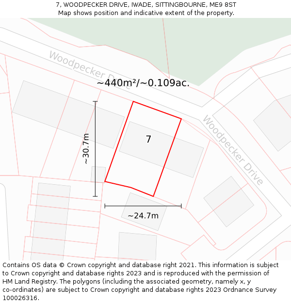 7, WOODPECKER DRIVE, IWADE, SITTINGBOURNE, ME9 8ST: Plot and title map