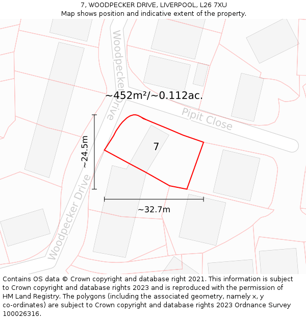 7, WOODPECKER DRIVE, LIVERPOOL, L26 7XU: Plot and title map