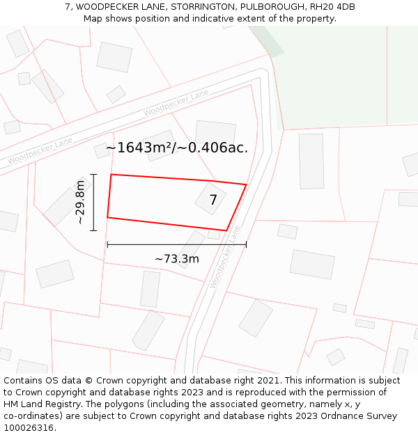 7, WOODPECKER LANE, STORRINGTON, PULBOROUGH, RH20 4DB: Plot and title map