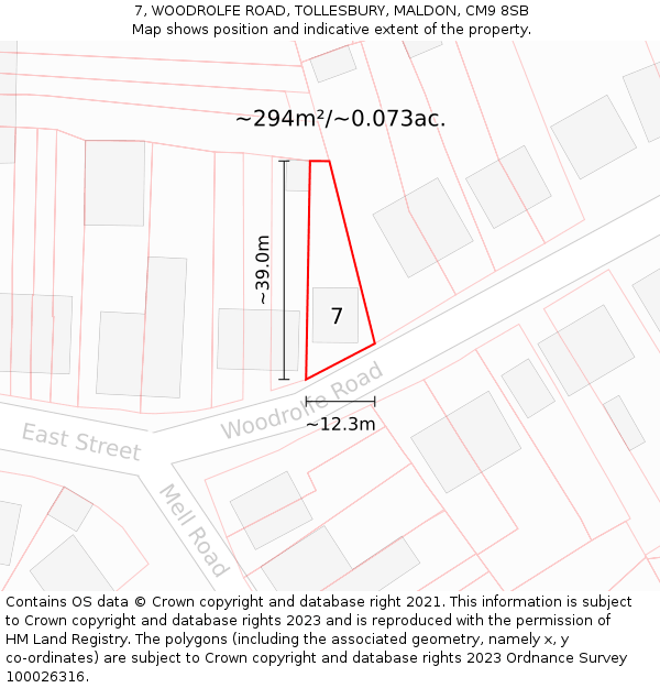 7, WOODROLFE ROAD, TOLLESBURY, MALDON, CM9 8SB: Plot and title map