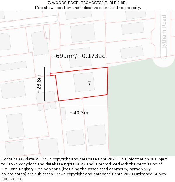 7, WOODS EDGE, BROADSTONE, BH18 8EH: Plot and title map