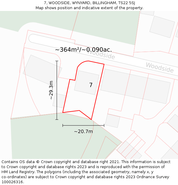 7, WOODSIDE, WYNYARD, BILLINGHAM, TS22 5SJ: Plot and title map