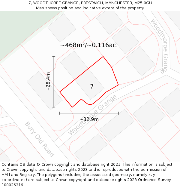 7, WOODTHORPE GRANGE, PRESTWICH, MANCHESTER, M25 0GU: Plot and title map