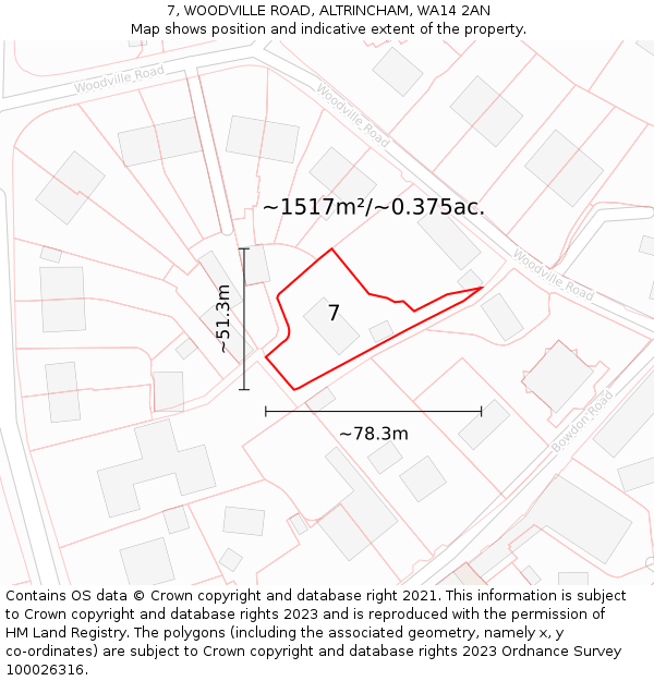 7, WOODVILLE ROAD, ALTRINCHAM, WA14 2AN: Plot and title map