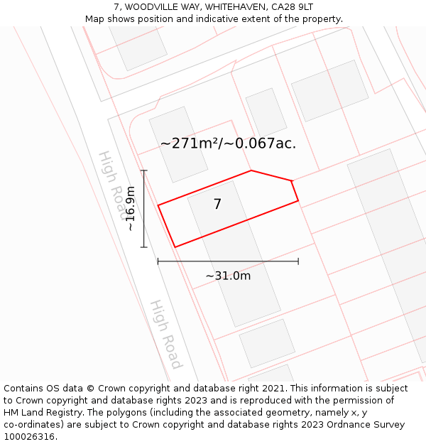 7, WOODVILLE WAY, WHITEHAVEN, CA28 9LT: Plot and title map