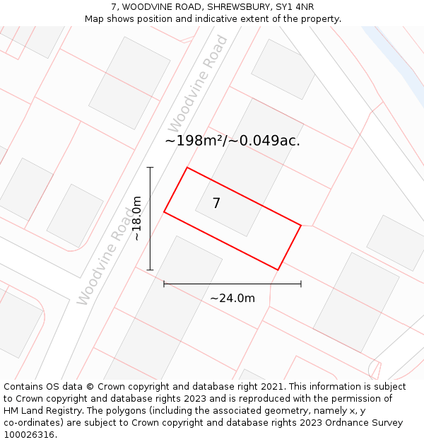 7, WOODVINE ROAD, SHREWSBURY, SY1 4NR: Plot and title map