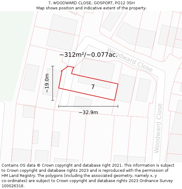 7, WOODWARD CLOSE, GOSPORT, PO12 3SH: Plot and title map