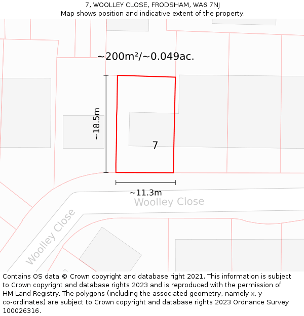 7, WOOLLEY CLOSE, FRODSHAM, WA6 7NJ: Plot and title map