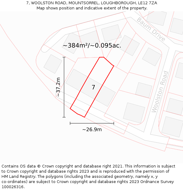 7, WOOLSTON ROAD, MOUNTSORREL, LOUGHBOROUGH, LE12 7ZA: Plot and title map