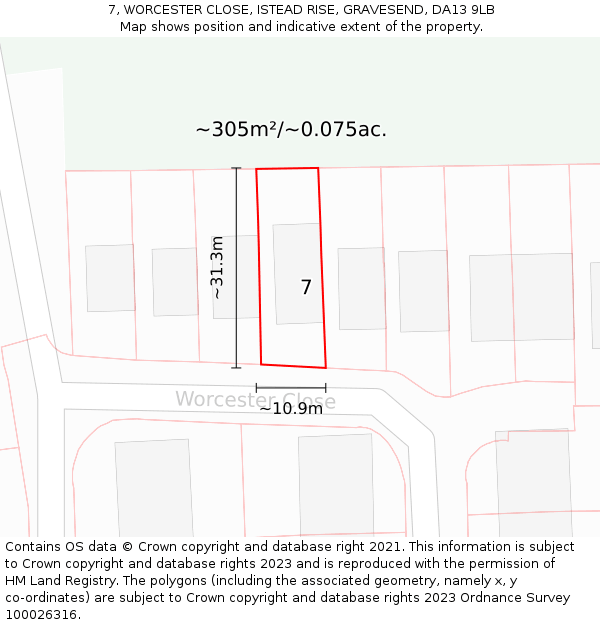 7, WORCESTER CLOSE, ISTEAD RISE, GRAVESEND, DA13 9LB: Plot and title map