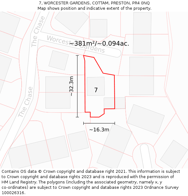 7, WORCESTER GARDENS, COTTAM, PRESTON, PR4 0NQ: Plot and title map