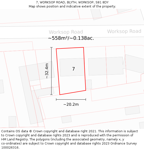 7, WORKSOP ROAD, BLYTH, WORKSOP, S81 8DY: Plot and title map