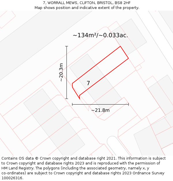 7, WORRALL MEWS, CLIFTON, BRISTOL, BS8 2HF: Plot and title map