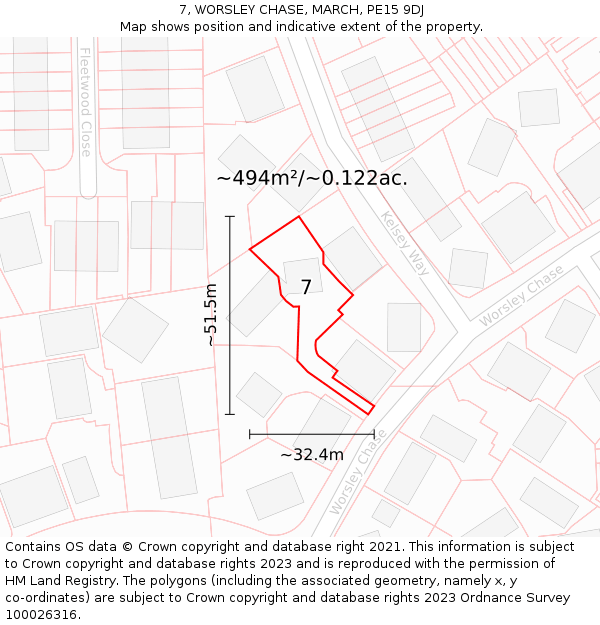 7, WORSLEY CHASE, MARCH, PE15 9DJ: Plot and title map