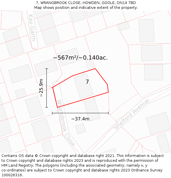 7, WRANGBROOK CLOSE, HOWDEN, GOOLE, DN14 7BD: Plot and title map