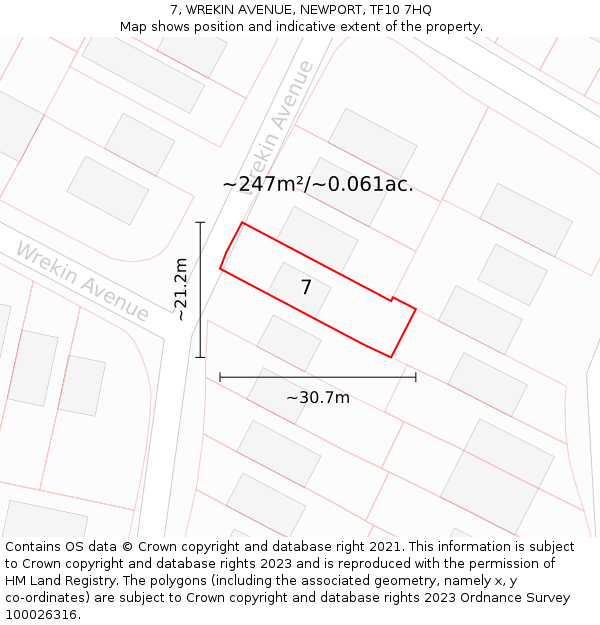 7, WREKIN AVENUE, NEWPORT, TF10 7HQ: Plot and title map