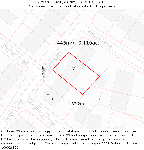 7, WRIGHT LANE, OADBY, LEICESTER, LE2 4TU: Plot and title map