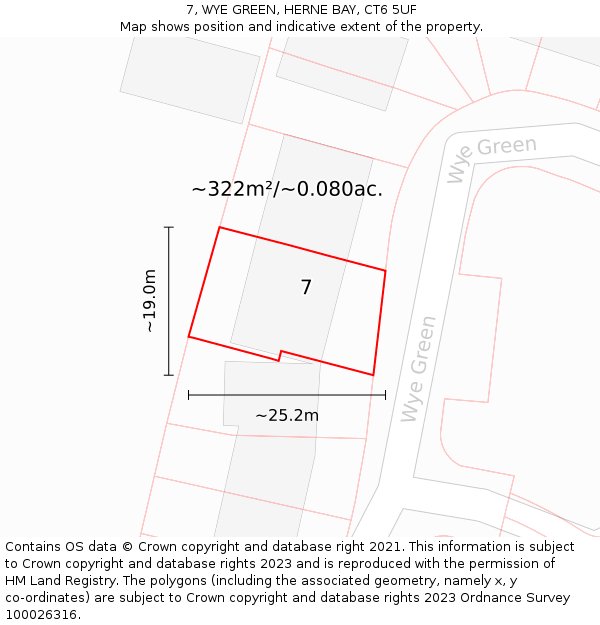 7, WYE GREEN, HERNE BAY, CT6 5UF: Plot and title map