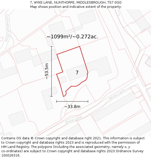 7, WYKE LANE, NUNTHORPE, MIDDLESBROUGH, TS7 0GG: Plot and title map