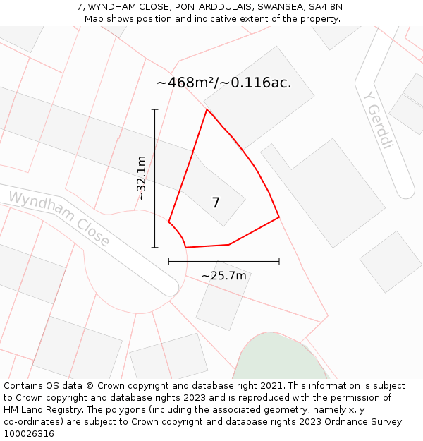 7, WYNDHAM CLOSE, PONTARDDULAIS, SWANSEA, SA4 8NT: Plot and title map