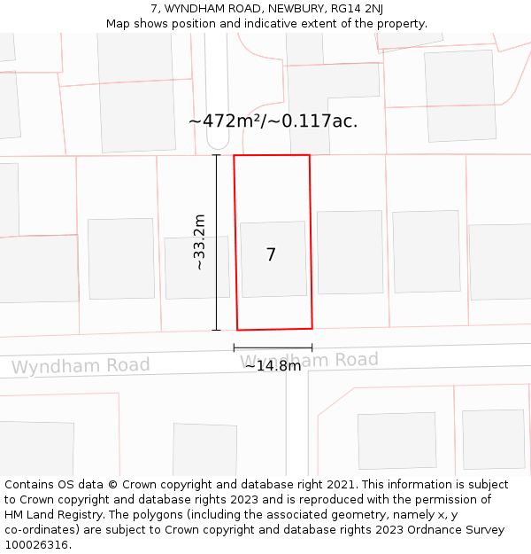 7, WYNDHAM ROAD, NEWBURY, RG14 2NJ: Plot and title map