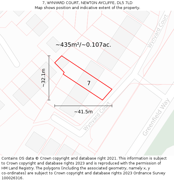 7, WYNYARD COURT, NEWTON AYCLIFFE, DL5 7LD: Plot and title map