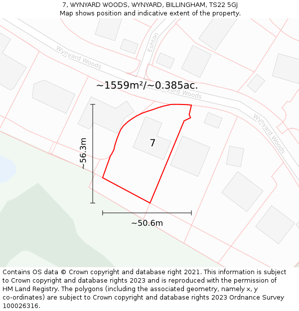 7, WYNYARD WOODS, WYNYARD, BILLINGHAM, TS22 5GJ: Plot and title map