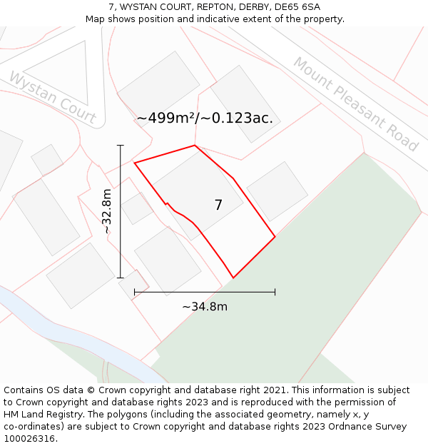 7, WYSTAN COURT, REPTON, DERBY, DE65 6SA: Plot and title map