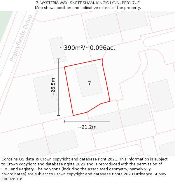 7, WYSTERIA WAY, SNETTISHAM, KING'S LYNN, PE31 7UF: Plot and title map