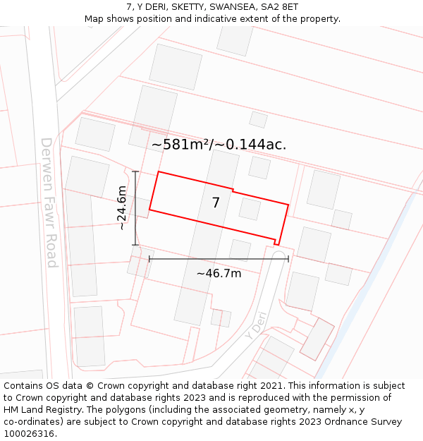 7, Y DERI, SKETTY, SWANSEA, SA2 8ET: Plot and title map