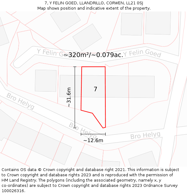 7, Y FELIN GOED, LLANDRILLO, CORWEN, LL21 0SJ: Plot and title map